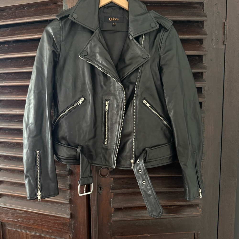 Quince Classic Black Leather Moto Jacket - Women NWOT - Picture 4 of 6